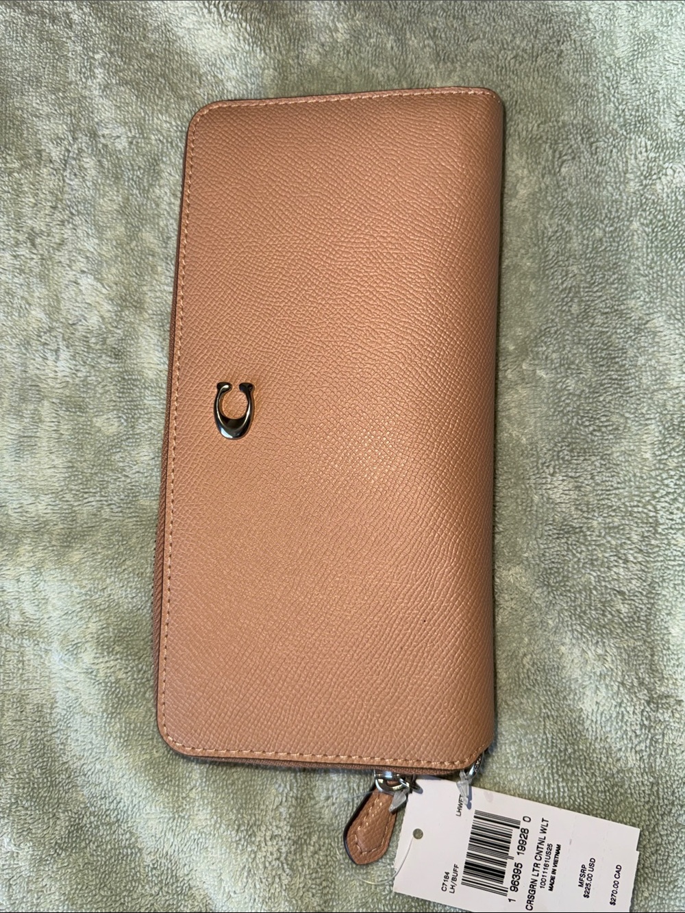 NWT - Tan Leather Clutch with Gold 'C' Accent. Can also be used as a wristlet.